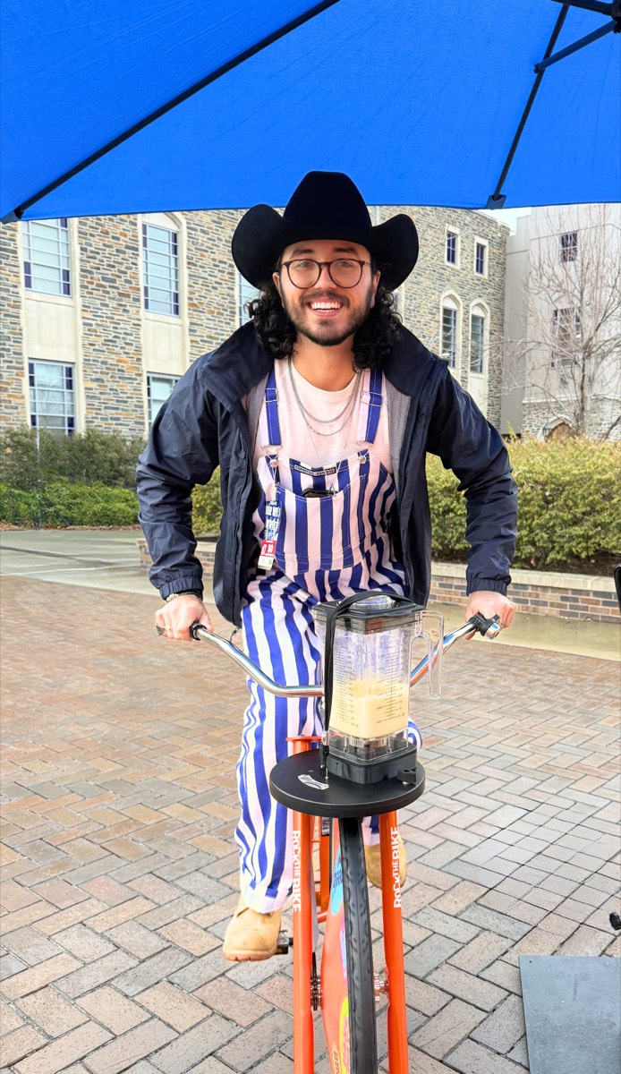 A guest on the blender bike at the Duke game