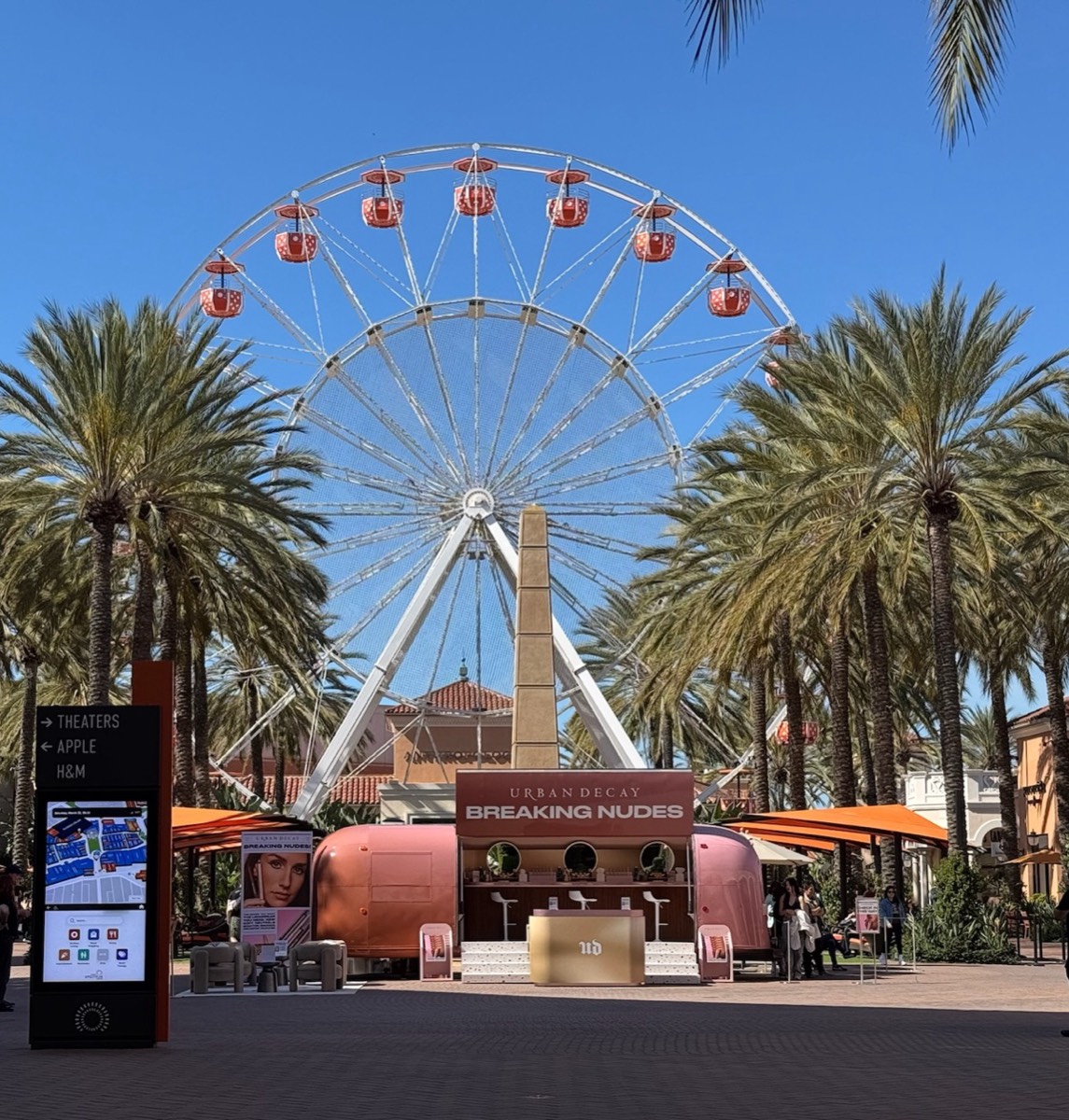 The Urban Decay Breaking Nudes Airstream at Irvine Spectrum, under the ferris wheel